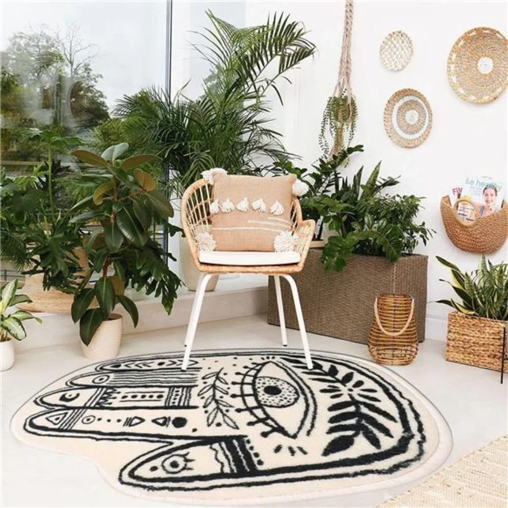 Boho Evil Eye Area Rug, 2.63x3.94ft Cream Color Modern Plush Carpet for Living